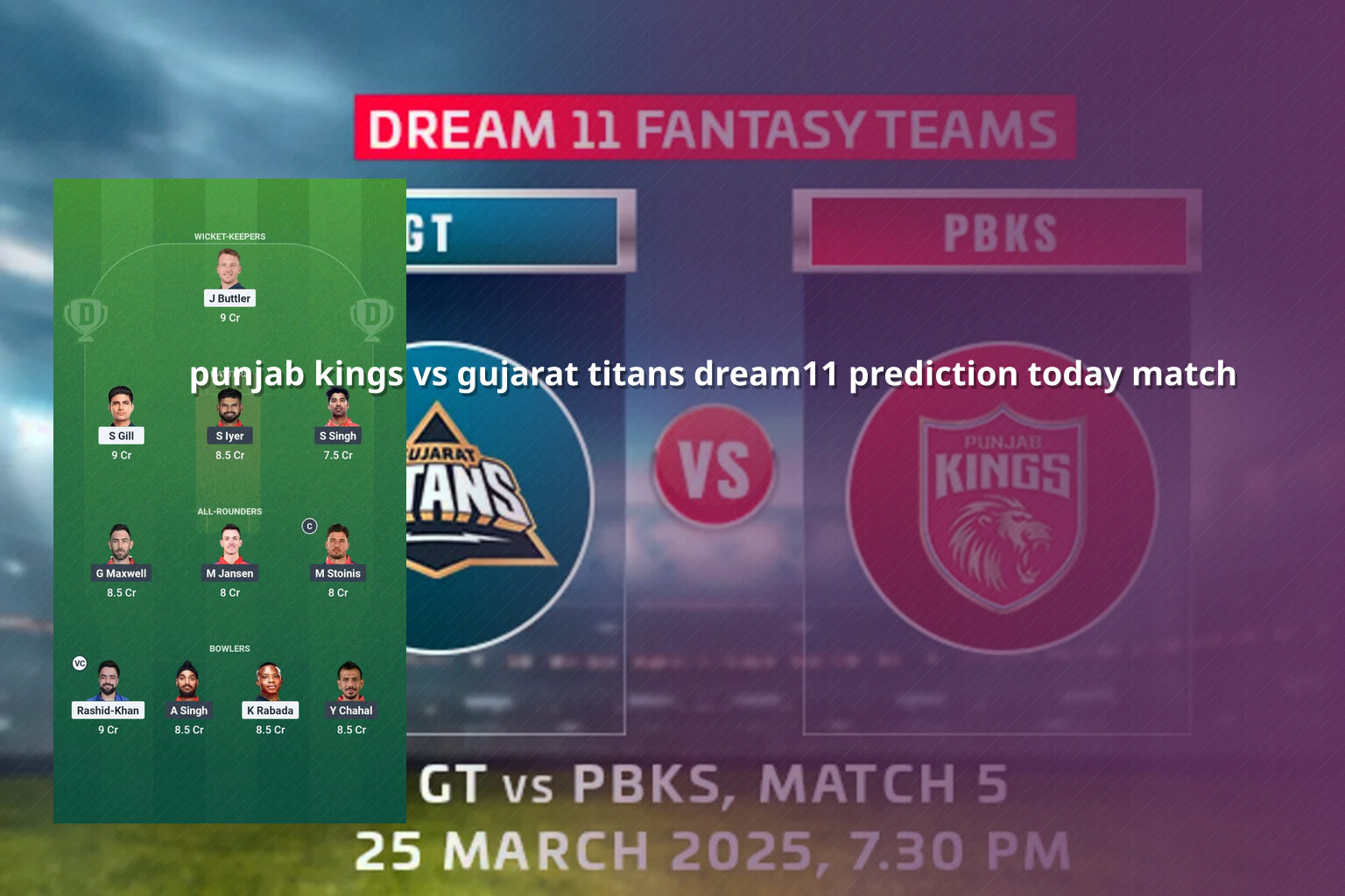 punjab kings vs gujarat titans dream11 prediction today match - sportsbook